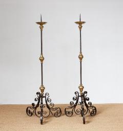 Pair of Large Iron and Bronze Torcheres - 4441573