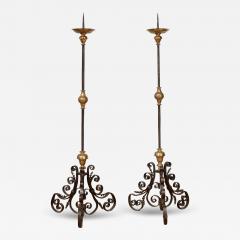 Pair of Large Iron and Bronze Torcheres - 4441605