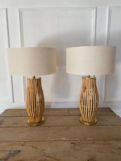 Pair of Large Italian Brass Bamboo Table Lamps - 2984299