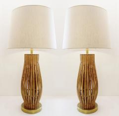 Pair of Large Italian Brass Bamboo Table Lamps - 2984301