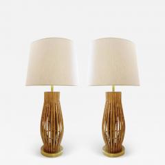 Pair of Large Italian Brass Bamboo Table Lamps - 2985437