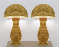 Pair of Large Italian Contemporary Brass Bamboo Table Lamps - 2984289