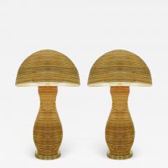 Pair of Large Italian Contemporary Brass Bamboo Table Lamps - 2985438