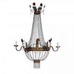 Pair of Large Italian Empire Crystal and Gilt Tole Chandeliers - 4242707