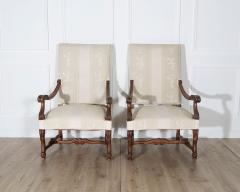 Pair of Large Louis XIII Style Carved Oak Armchairs - 4353357