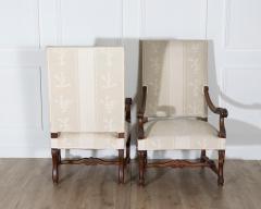 Pair of Large Louis XIII Style Carved Oak Armchairs - 4353361