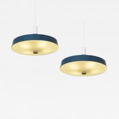 Pair of Large Mid Century Pendant Lamps in Painted Metal and Opaline Glass 1960 - 4527025