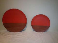 Pair of Large Midcentury Walnut Orange Paint Chargers - 95042
