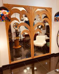 Pair of Large Mirrored Rattan Wall Panels - 2267167