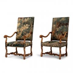 Pair of Large Scale Armchairs Upholstered in Antique Tapestry - 4051530