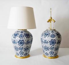 Pair of Large Scale Blue and White Dutch Delft Vase Table Lamps circa 1850 - 3635212