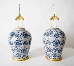 Pair of Large Scale Blue and White Dutch Delft Vase Table Lamps circa 1850 - 3635215