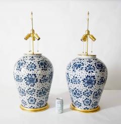 Pair of Large Scale Blue and White Dutch Delft Vase Table Lamps circa 1850 - 3635222