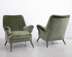 Pair of Large Sculptural 1950s Lounge Chair in Green Mohair Fabric - 526813
