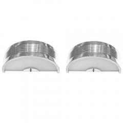 Pair of Large Semi Circular Nickel Plated Sconces with White Glass Inserts - 181773