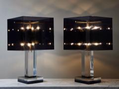 Pair of Large Table Lamp in Clear and Dark Grey Lucite - 2808105