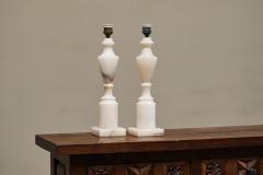 Pair of Large Table Lamps in Hand Carved Alabaster Italy 1950s - 4394819