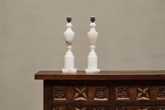 Pair of Large Table Lamps in Hand Carved Alabaster Italy 1950s - 4394947