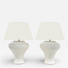 Pair of Large White Stoneware Table Lamps - 4456751