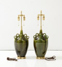 Pair of Large ceramic Lamps with a Beautiful Drip Glazed Finish  - 3293951