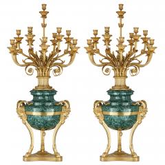 Pair of Large gilt bronze and malachite Neoclassical style candelabra - 1666792