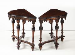 Pair of Late 17th C Italian Tuscan Walnut Demi Lunes Carved Decoration Italy - 3992667