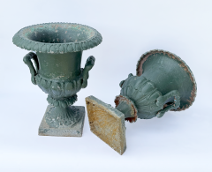 Pair of Late 19th Century Cast Iron Campana Form Garden Urns - 4742725