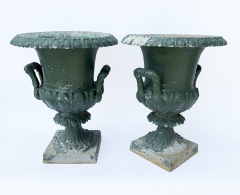 Pair of Late 19th Century Cast Iron Campana Form Garden Urns - 4745637