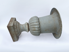 Pair of Late 19th Century Medici Cast Iron Urns in a Distressed Grey Patina - 4741032