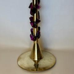 Pair of Late 20th Century Brass and Purple Murano Glass Rocks Floor Lamps - 1843367