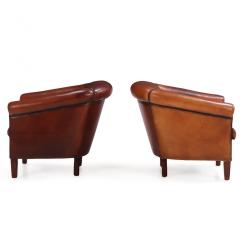 Pair of Leather Art Deco Style Dutch Club Chairs C 1960 - 4774160