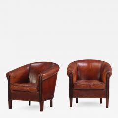 Pair of Leather Art Deco Style Dutch Club Chairs C 1960 - 4776800