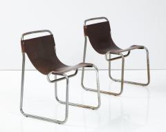 Pair of Leather Chrome Sling Chairs - 2346026