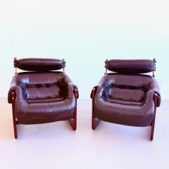 Pair of Leather Lounge Chairs by Percival Lafer Brazil 1970s - 4504588