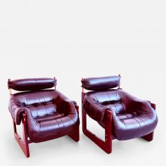 Pair of Leather Lounge Chairs by Percival Lafer Brazil 1970s - 4504676