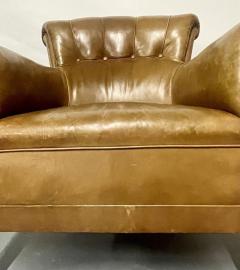 Pair of Leather Lounge Cigar Chairs Mid 20th Century Tuffted - 2899467