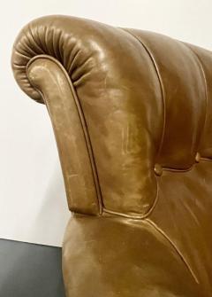 Pair of Leather Lounge Cigar Chairs Mid 20th Century Tuffted - 2899469