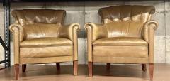 Pair of Leather Lounge Cigar Chairs Mid 20th Century Tuffted - 2899472