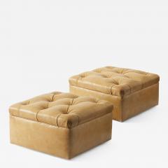 Pair of Leather Ottomans on Casters - 2151778