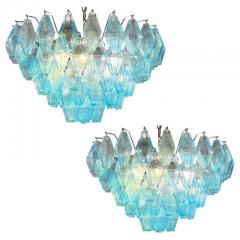 Pair of Light Blue Poliedri Murano Glass Chandelier or Ceiling Light - 4330970