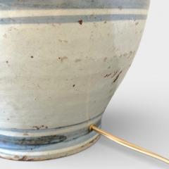 Pair of Light Blue Striped Stoneware Lamps - 4487397