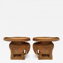 Pair of Lightning Rattan Elephant Side Tables France 1970s - 3917602