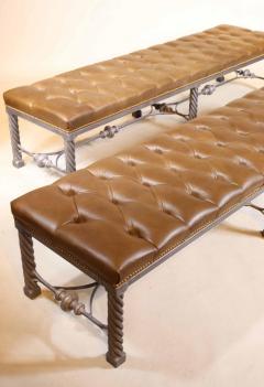 Pair of Long Modern Tufted Leather Benches - 2082065