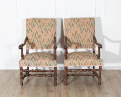 Pair of Louis XIII Style Oak Armchairs with Upholstered Backs and Seats - 4353395