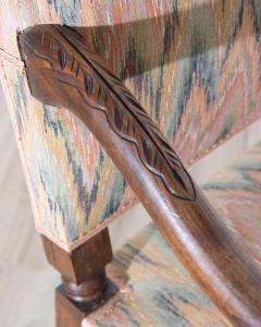 Pair of Louis XIII Style Oak Armchairs with Upholstered Backs and Seats - 4353396
