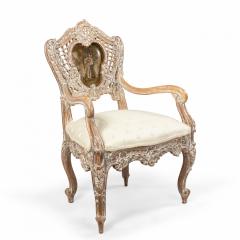 Pair of Louis XV Bleached Lattice Arm Chairs - 1402313