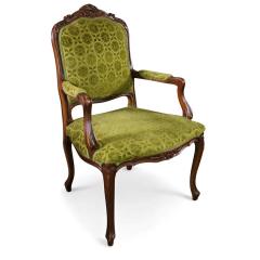 Pair of Louis XV French Provincial Kelly Green Velvet Arm Chairs - 4416228
