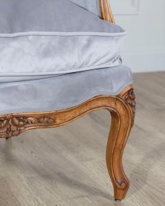 Pair of Louis XV Style Beech Gondola Armchairs in Gray Velvet 20th Century - 4313728