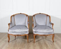 Pair of Louis XV Style Beech Gondola Armchairs in Gray Velvet 20th Century - 4313733
