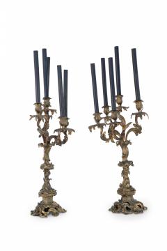 Pair of Louis XV Style Bronze 5 Arm Electrified Black Candle Candelabras - 4408213